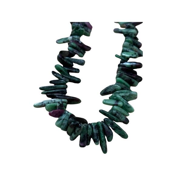 Ruby Zoisite Chip Necklace Sterling Silver Clasp - Picture 2 of 7